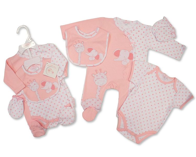 Baby Girls 4 Pieces Gift Set - Elephant and Giraffe (NB-6m) (PK6) GP-25-1332P