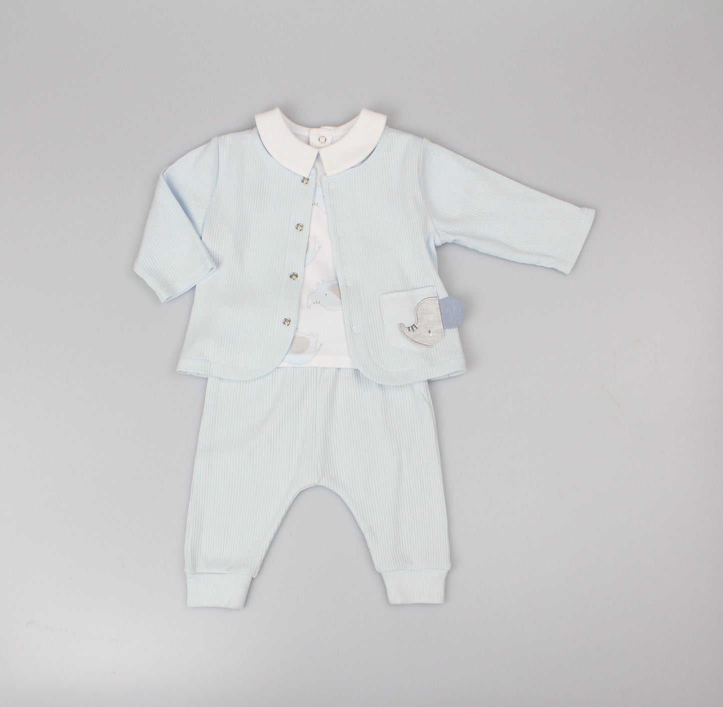 Boys 3pc jacket set elephant rib (0-6 Months) (PK6) E13303
