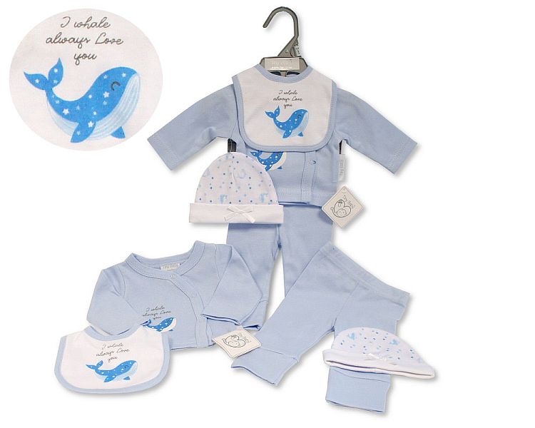 Premature Baby Boys 4 pcs Set with Bib and Hat (3-5lbs) (PK6) PB-20-395s