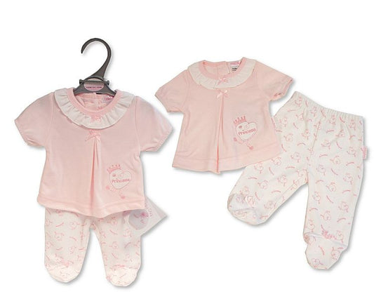 Premature Baby Girls 2 pcs Set with Bows - Princess (3-5lbs) (PK6) Pb-20-620