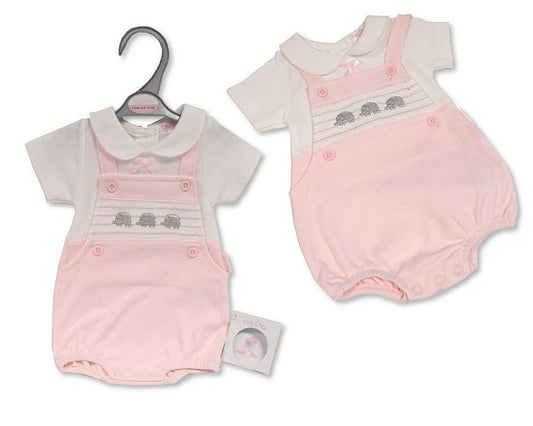 Premature Baby Girls Romper with Smocking and Bow - Elephant (3-5 to 5-8Lbs) (PK6) Pb-20-655