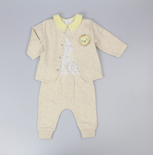 Boys 3pc jacket set pointelle jungle (0-6 Months) (PK6) E13306