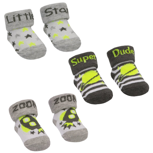 Boys Organza Bag Gift Socks -Space theme (0-12 Months) 10C156 - Kidswholesale.co.uk
