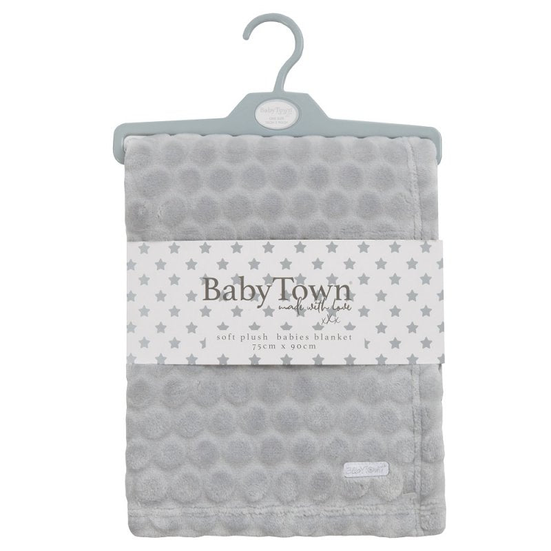 BABY EMBOSSED CIRCLES PLUSH BLANKET-GREY (75 x 90 cm) (PK4) 19C245