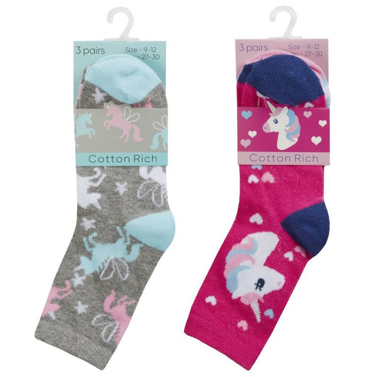 GIRLS 3 PACK COTTON RICH DESIGN SOCKS (PK4) (12.5-3.5) 43B739