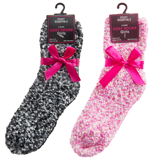 GIRLS 2 PACK POPCORN COSY SOCKS - 9-12 To 4-5.5 (43B760)