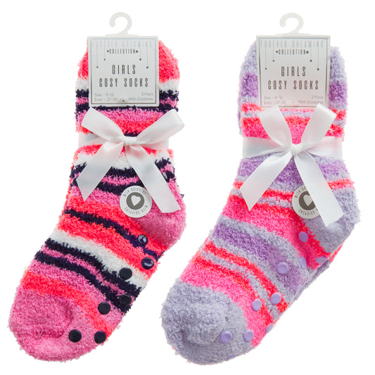 GIRLS 2 PACK COSY SOCKS WITH GRIPPERS - 43B814