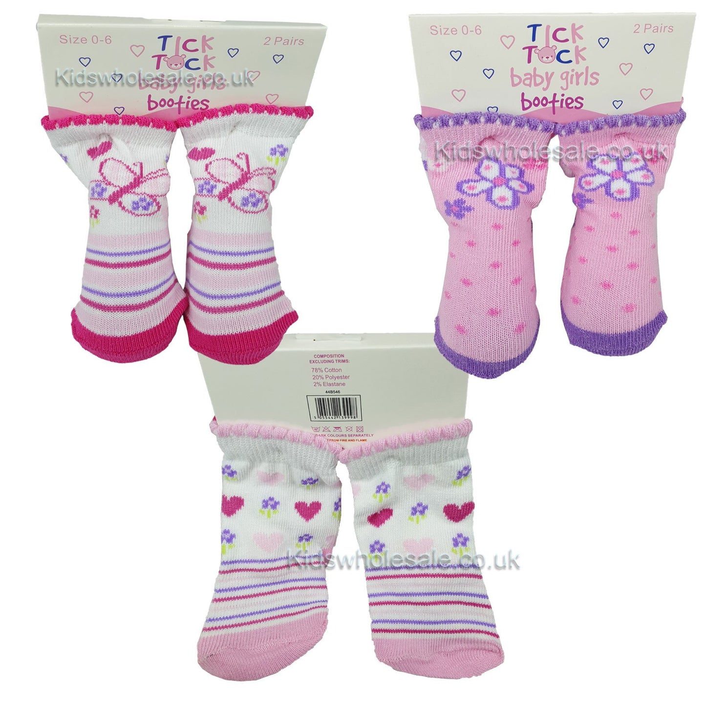 Baby Girls Booties- 2 Pairs 44B546 - Kidswholesale.co.uk