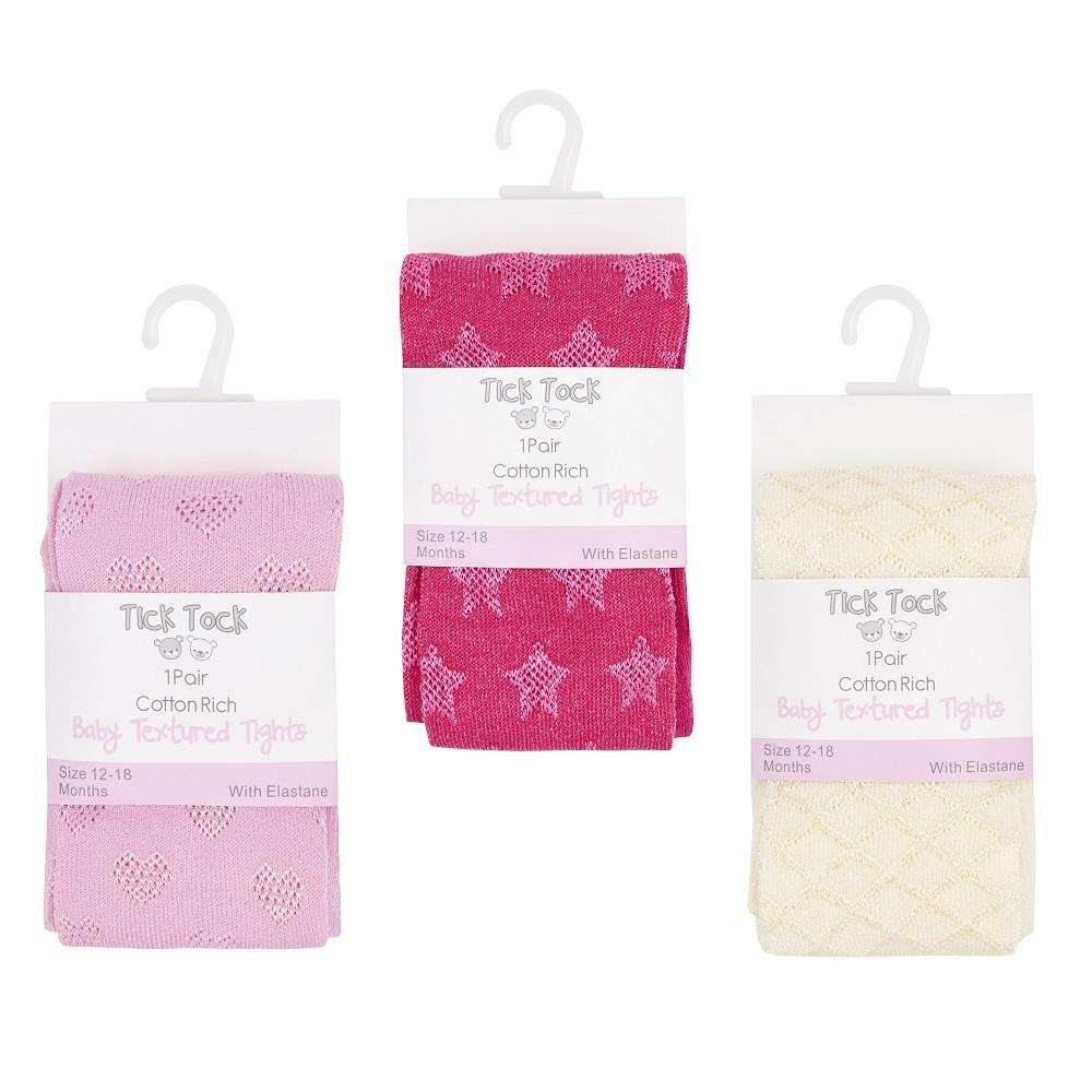 Baby Textured Nylon Tights - 3 Styles - 0-24 Months (45B123) - Kidswholesale.co.uk