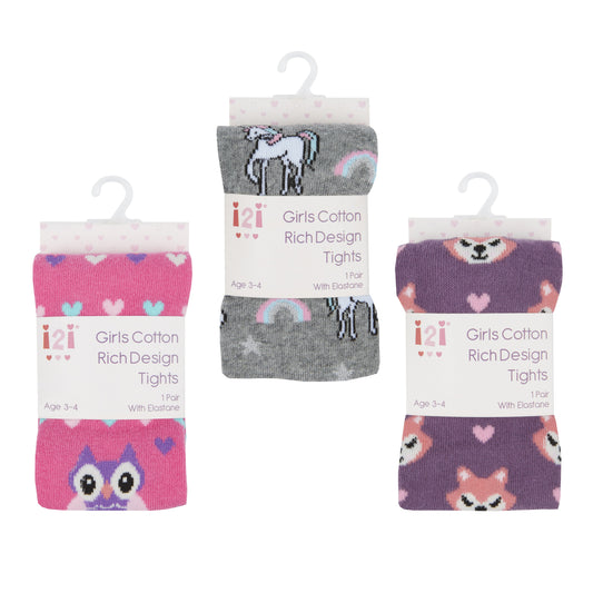 i2i Girls Cotton Rich Design Tights 2-8 Years (46B382) - Kidswholesale.co.uk