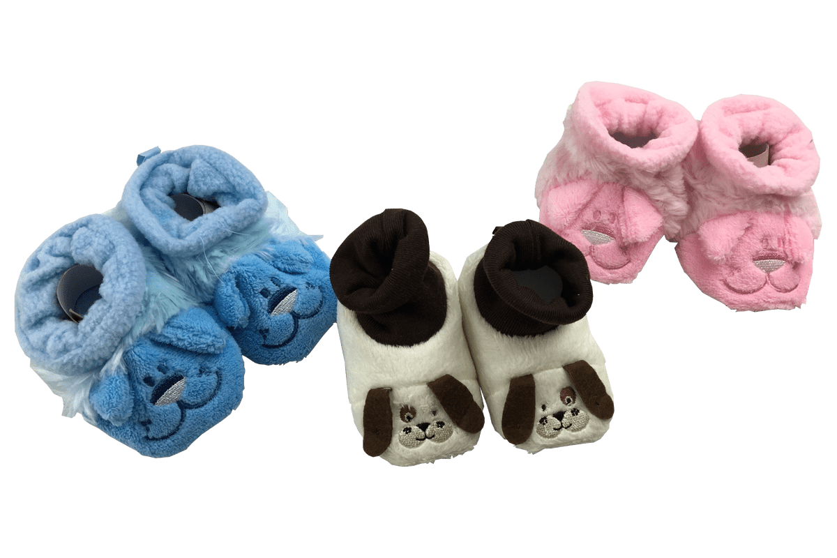 FLEECE BOOTEES W/HAPPY DOG FACE: B993 - Kidswholesale.co.uk