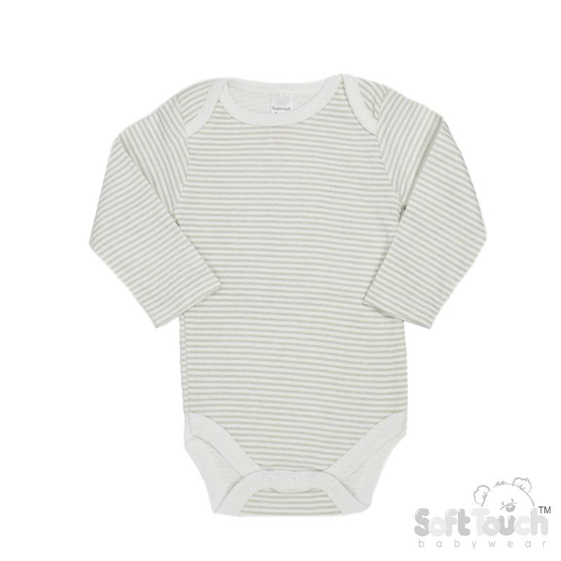 Long Sleeved Grey Striped Bodysuits (3-6 Months) (PK12) CC07-BS-3-6