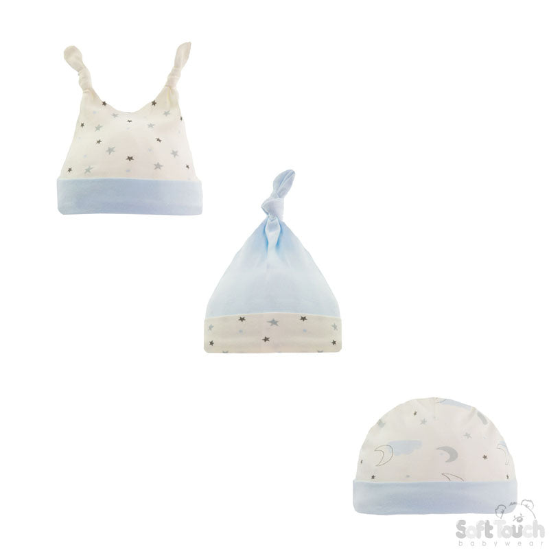 3 Pack Baby Hat Assorted Moon & Stars (0-9 Months)-4CC102-H