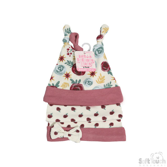 3 Pack baby Assorted Floral Hat (0-9 Months)-4CC104-H