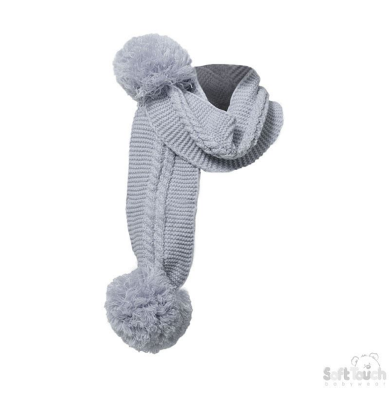 Grey Plain/Striped Scarfw/Pom Poms No. SC02-G-SM