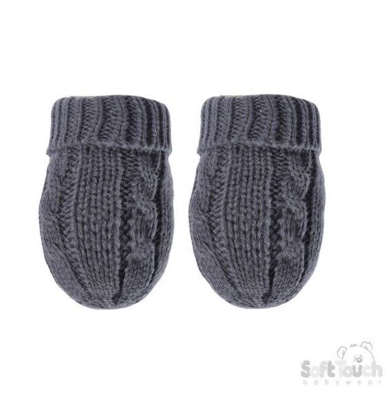 Steel Blue 'Elegance' Cable Knit Mittens : BM12-SB-SM