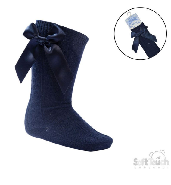 Navy 'Adorable' Knee Length Socks w/Satin Bow : S141-N