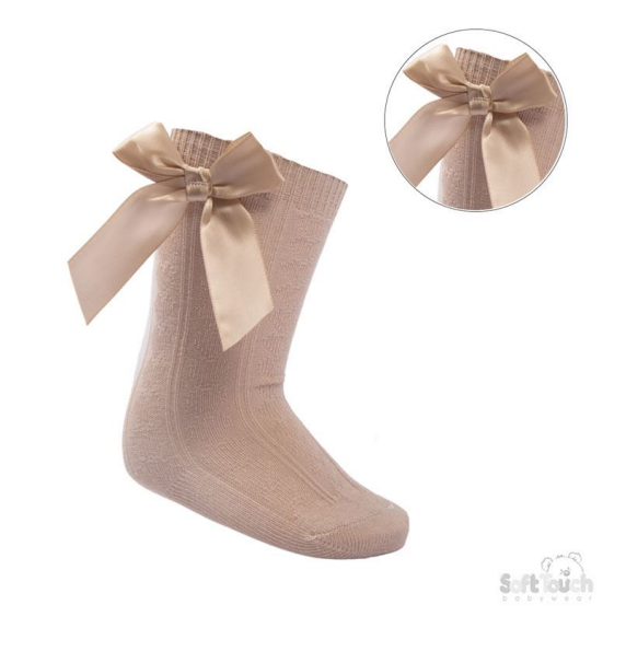 Coffee 'Adorable' Knee Length Socks w/Satin Bow : S141-COF
