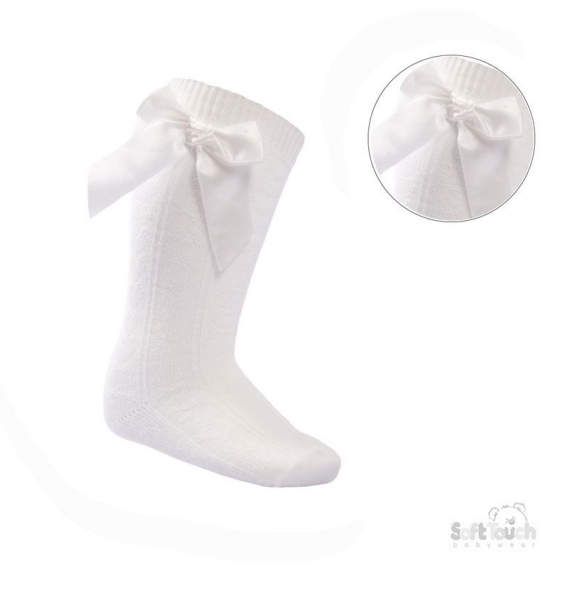 Cream 'Adorable' Knee Length Socks w/Satin Bow : S141-C