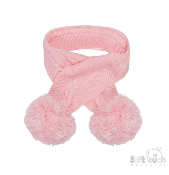 Pink 'Elegance' Cable Knit Scarf w/Pom Poms : SC12-P