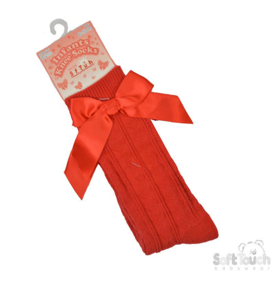 Red Childrens 'Adorable' Knee Length Socks w/Satin Bow : S151-R-2-9 Years