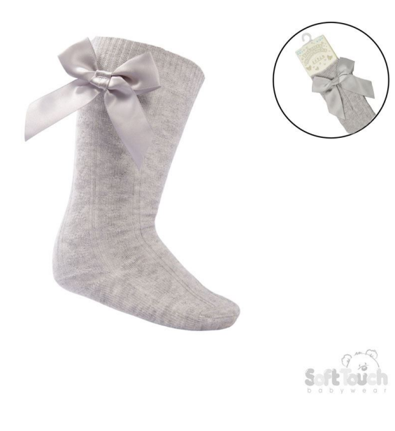 Grey 'Adorable' Knee Length Socks w/Satin Bow : S141-G