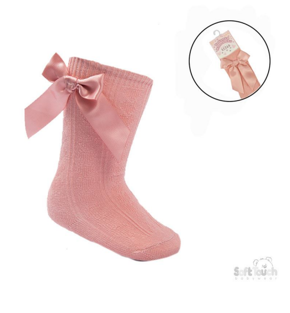 Rose Gold 'Adorable' Knee Length Socks w/Satin Bow : S141-RO