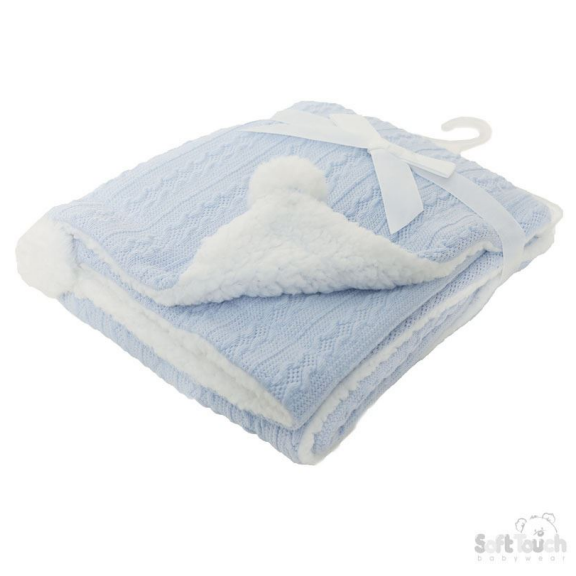Blue Cable Knit Wrap W/Pom Pom No. FBP188-B