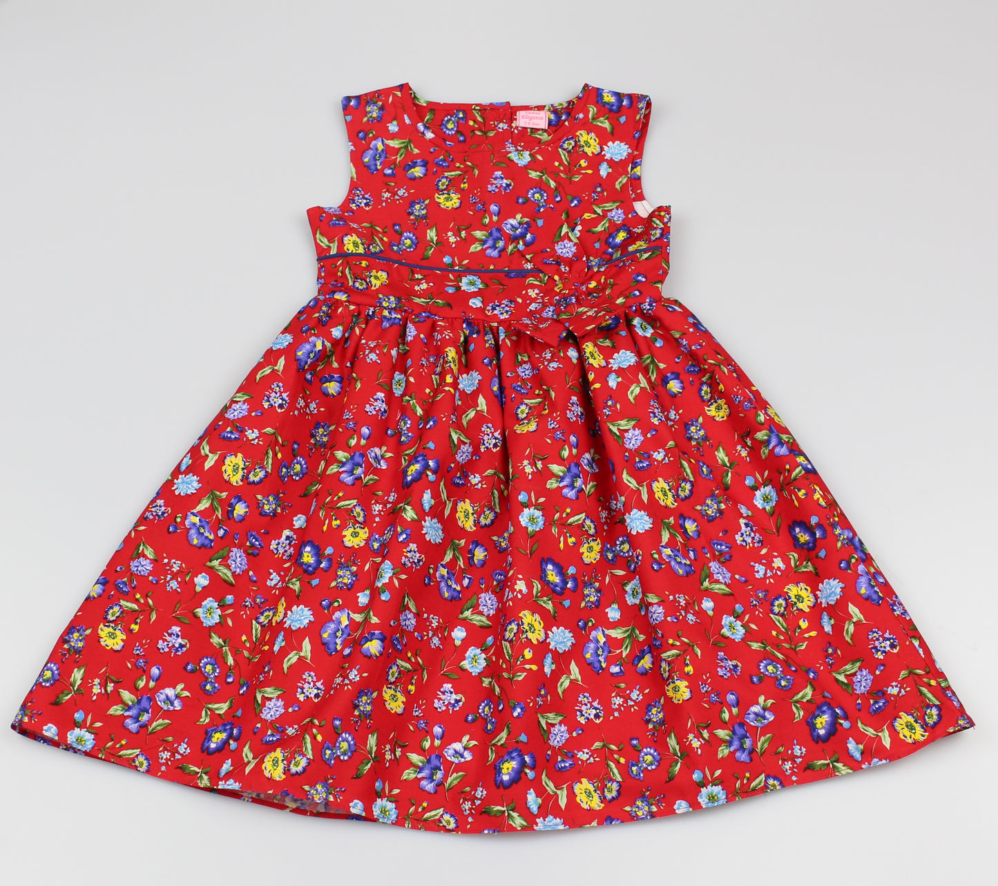 Girls All Over Print Red/Floral Dress (3-8 Years0)-GF5028