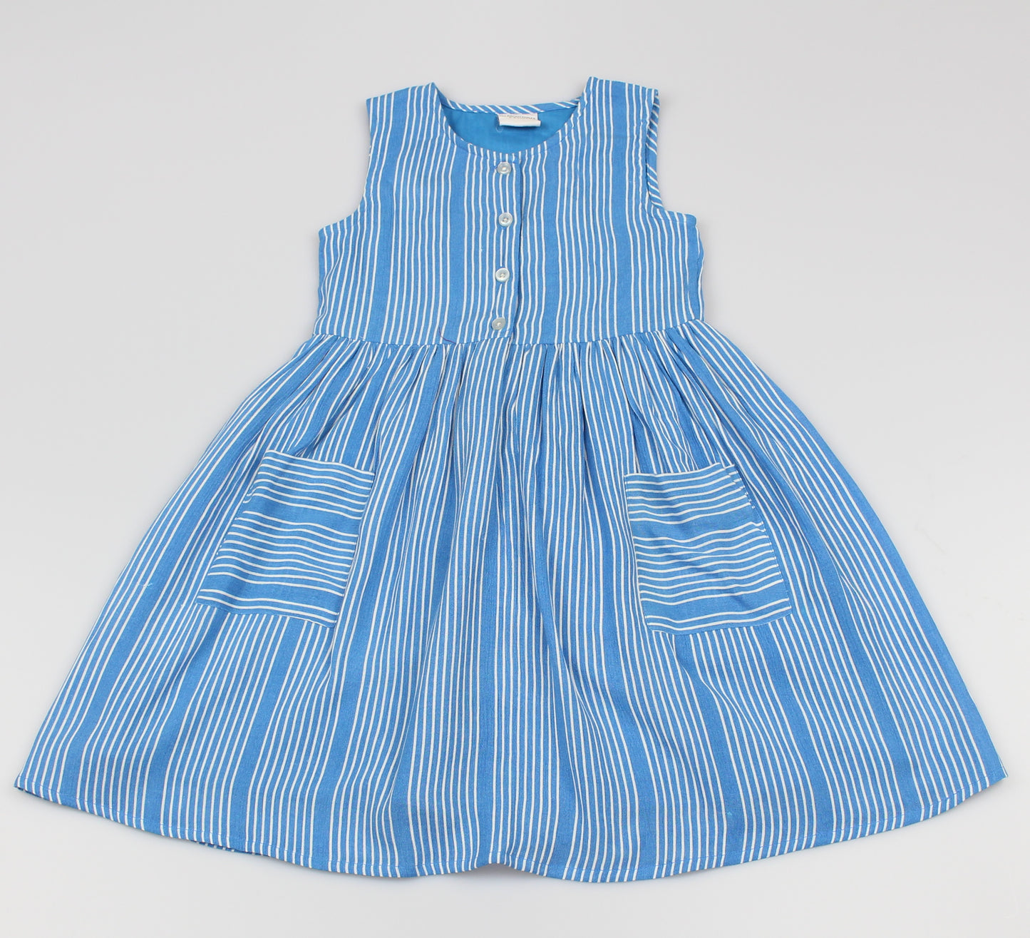 Girls All Over Print Bright Blue Stripes Dress (3-8 Years0)-GF5116