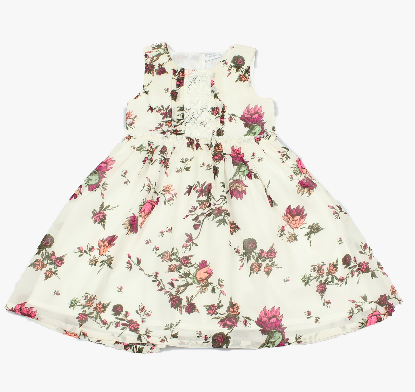 Girls Chiffon White/Red Floral Dress (3-8 Years)-GF5130