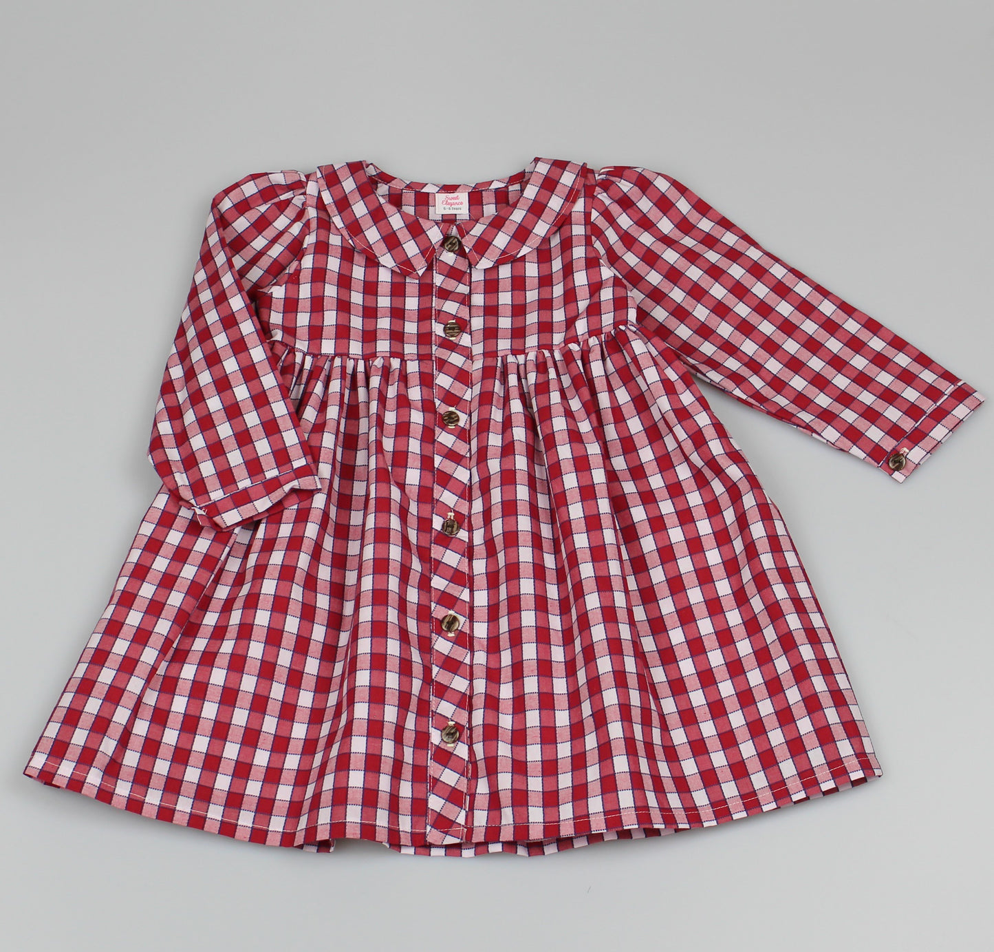 Girls Red Checkered Dress (3-8 Years) M5313 - Kidswholesale.co.uk