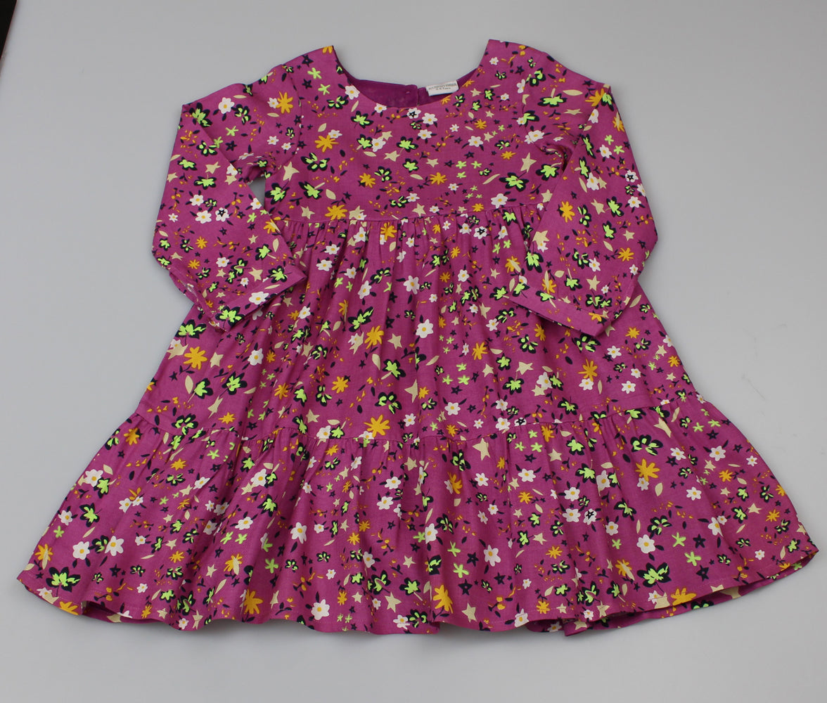 GIRLS VISCOSE PRINT LINED DRESS -Lilac(3-8 YEARS) (PK6) WF5906