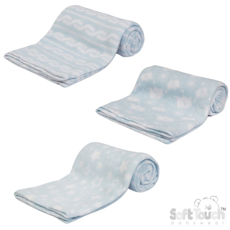 PRINTED BLUE BABY FLEECE WRAP (PK12) FBP10-B