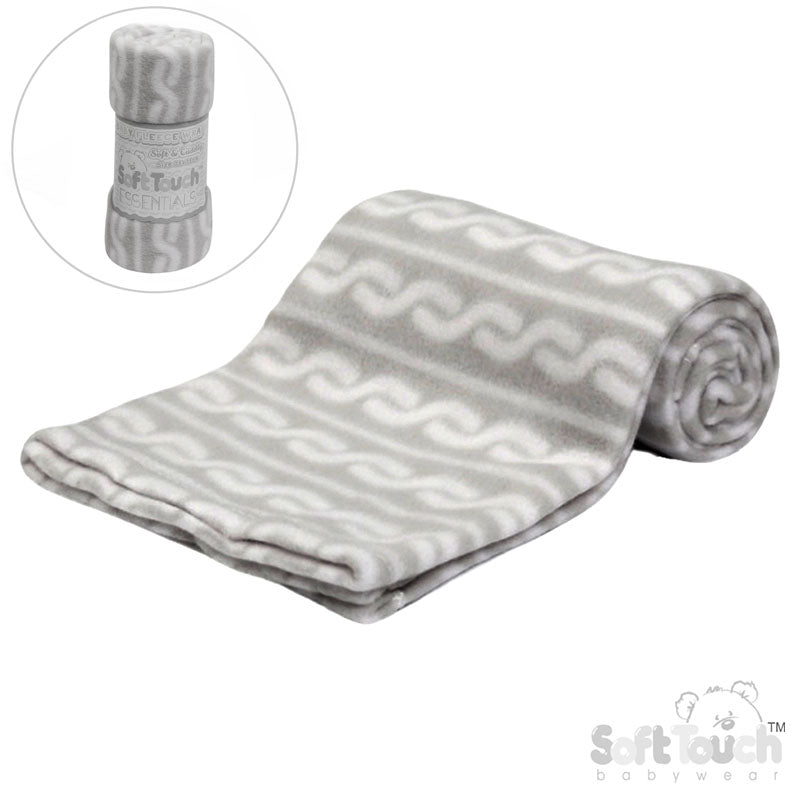 PRINTED GREY BABY FLEECE WRAP (PK12) FBP10-G