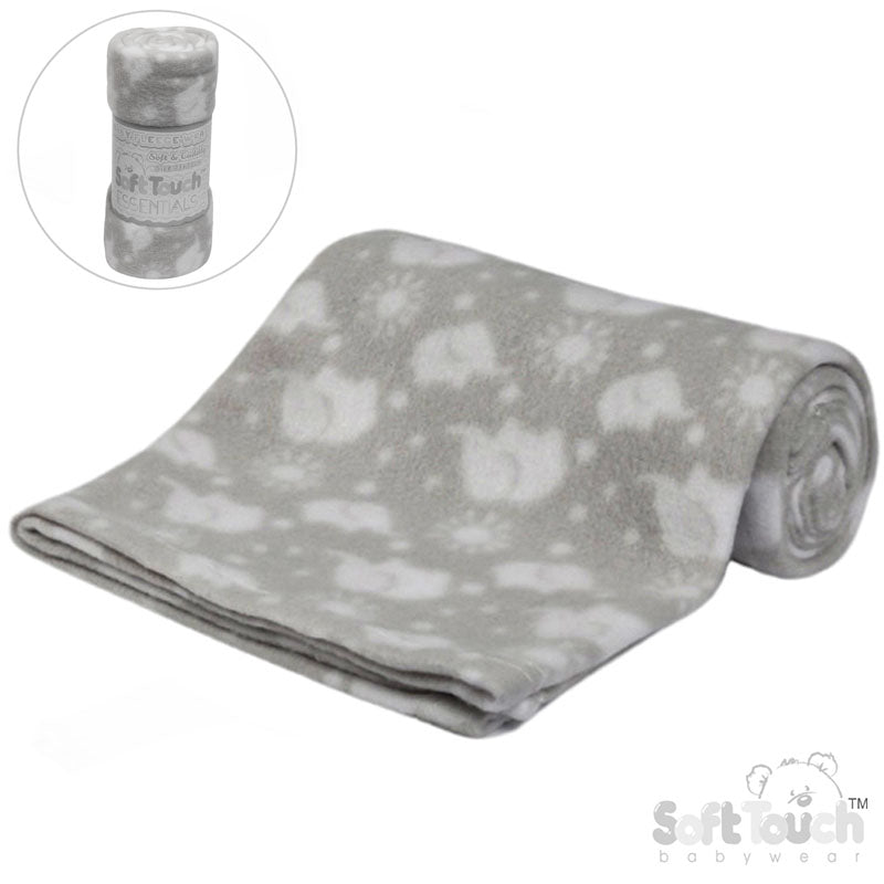 PRINTED GREY BABY FLEECE WRAP (PK12) FBP10-G