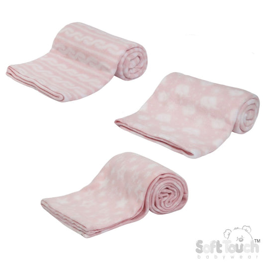 PRINTED PINK BABY FLEECE WRAP (PK12) FBP10-P