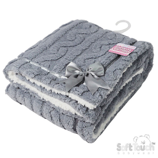 Dusty Blue Cable Knit Wrap W/Large Bow FBP234-DB