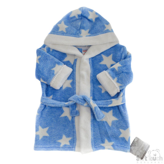 BLUE 'STAR' PRINTED CORAL HOODED ROBE WITH WHITE TRIM- 4FBR40-BP