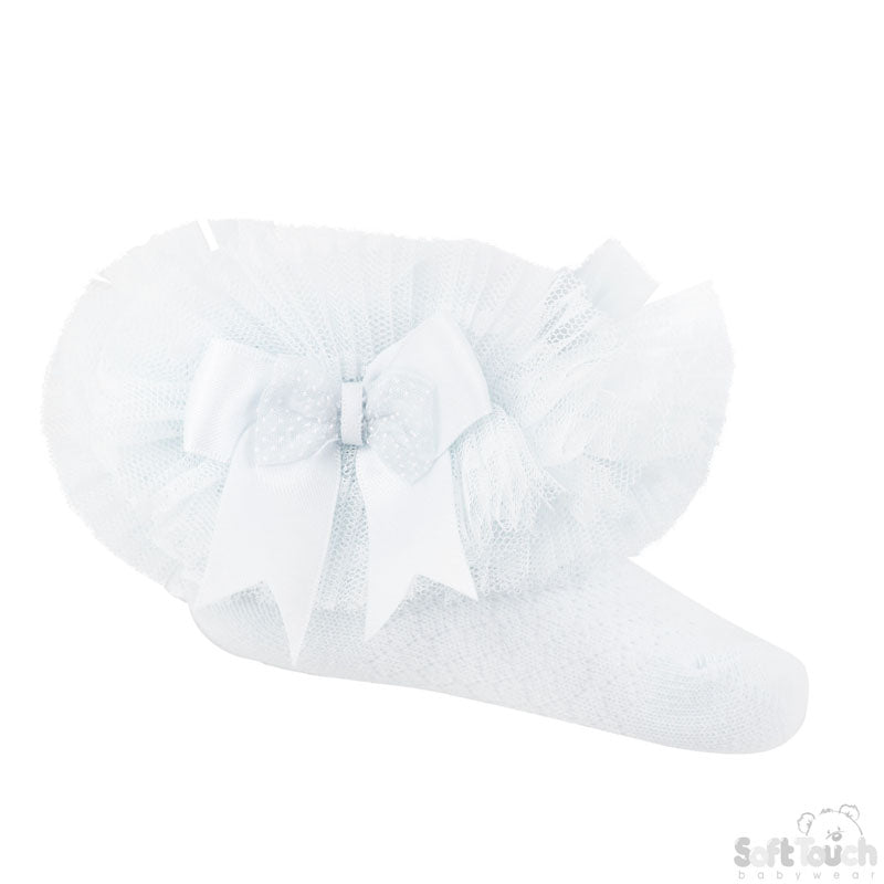 Spotty Tutu Lace Socks W/Spotty Bow (6-18 Months) White GS216-W