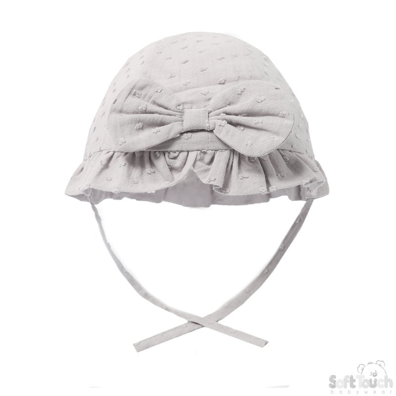 Girls Cotton Dotty Blue Summer Hat W/Bow (0-12Months)-H44-G