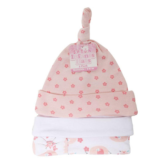 GIRLS 3 PACK ELEPHANT HATS (0-9 MONTHS) H52 - Kidswholesale.co.uk