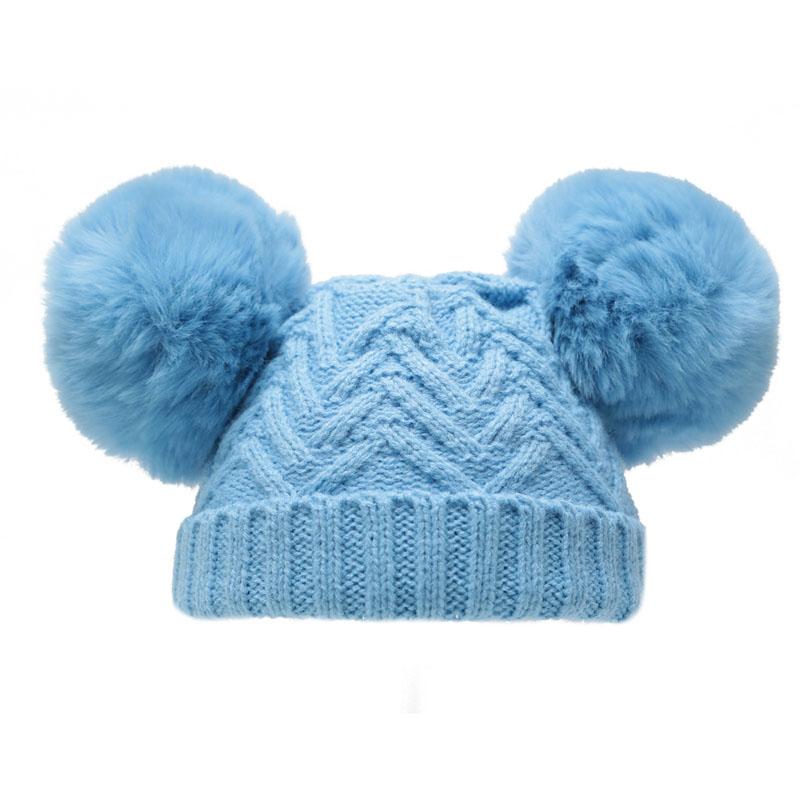 Blue 'Chevron' Knit Double Pom Pom Hat w/Cotton Lining (0-6 Months) H630-B-SM - Kidswholesale.co.uk