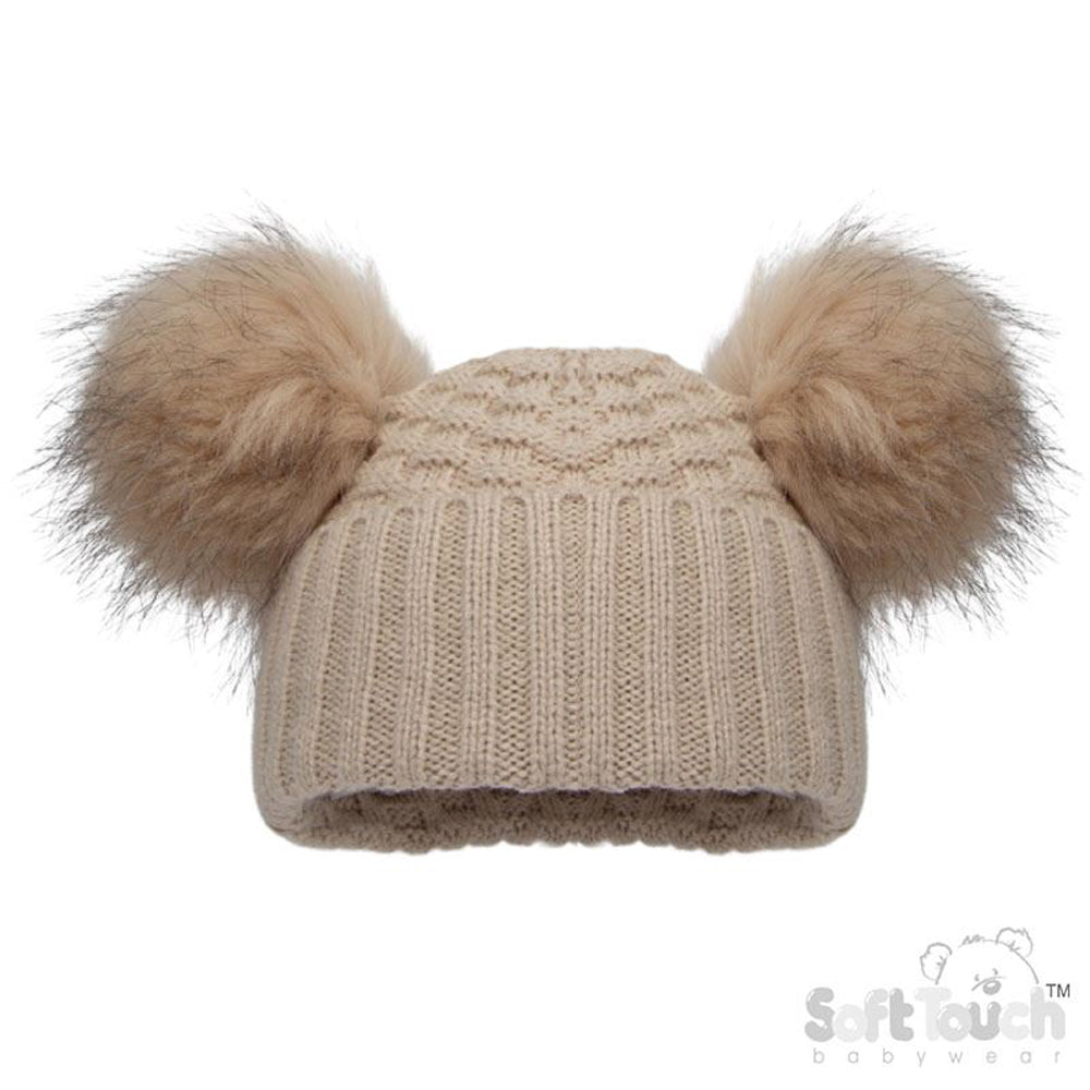 Deluxe Biscuit Checked/Striped Hat w/Pom Poms (NB-12m) (PK6) H670-BI