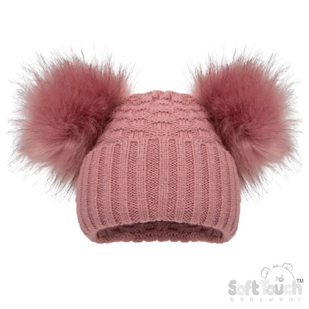 Deluxe Deco Rose Checked/Striped Hat w/Pom Poms (12-24m) (PK6) H672-DR