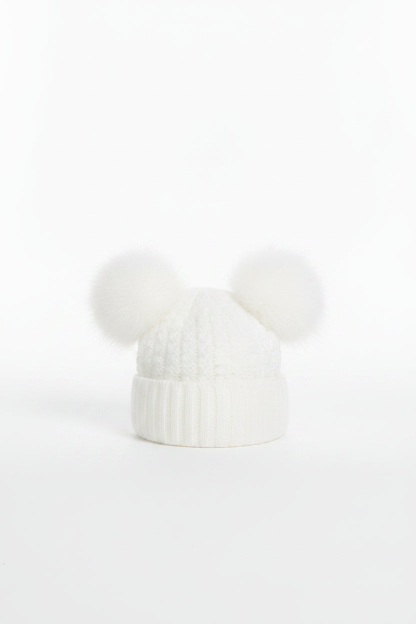 Deluxe White Checked/Striped Hat w/Pom Poms (2-5yrs) (PK6) H674-W