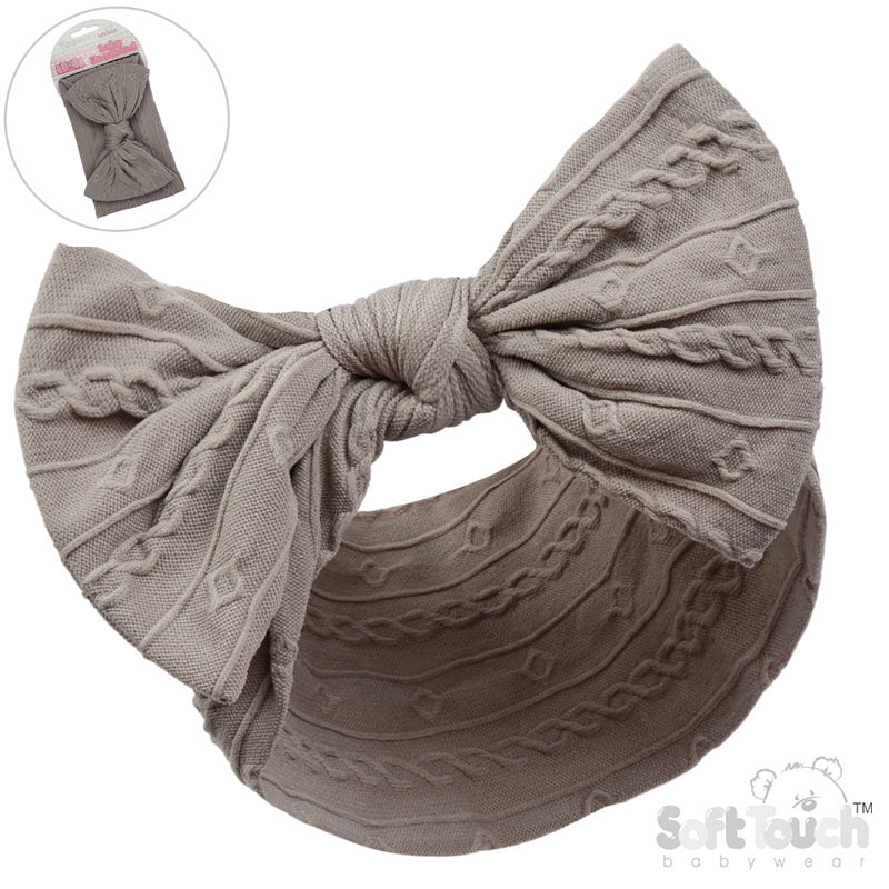 GREY CABLE HEADBAND W/BOW : (PK12) HB112-G