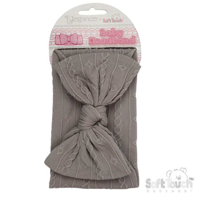 GREY CABLE HEADBAND W/BOW : (PK12) HB112-G