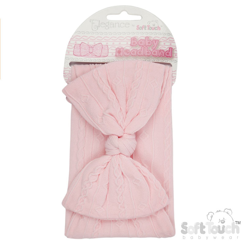 PINK CABLE HEADBAND W/BOW : (PK12) HB112-P