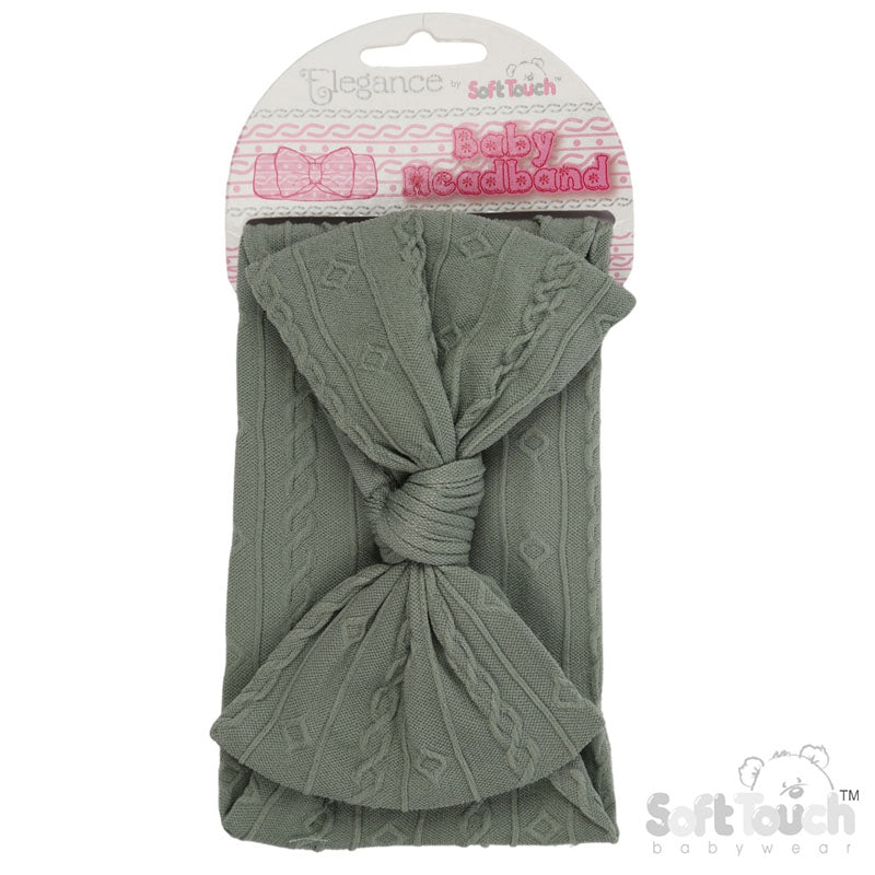 SAGE GREEN CABLE HEADBAND W/BOW : (PK12) HB112-SG